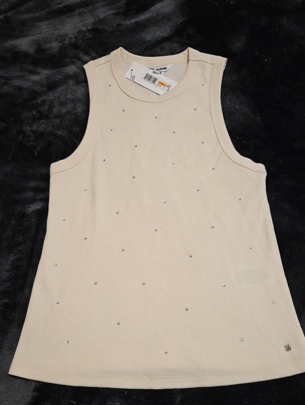 DKNY Jeans Ribbed Tank Top With Rhinestones